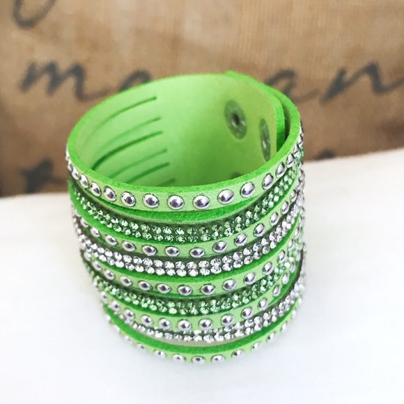 Boutique Jewelry - 🎀 NEW • Green Crystal Vegan Leather Bracelet •